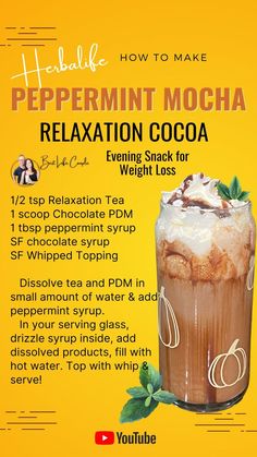 an advertisement for a drink called peppermin mocha, with information about how to make it