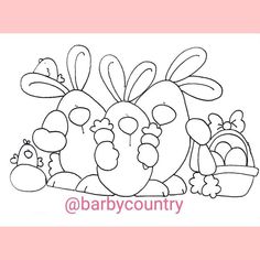 a coloring page with an image of a bunny and some other animals in the background