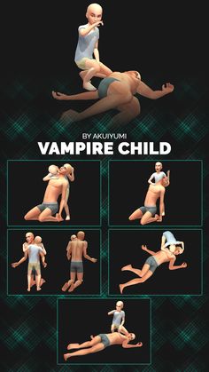 an animation character poses for the game vampire child, with different angles and sizes to choose from