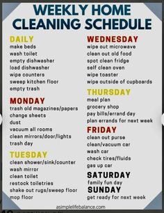 a poster with the words weekly home cleaning schedule written in different colors and font on it