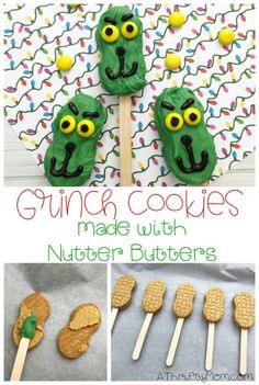 cookies made with nutter butters and decorated to look like green monster's faces