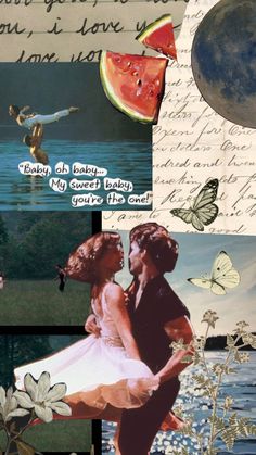 collage with watermelon, butterflies and handwritten text on the bottom right corner