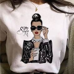 Casual Shirt. Material-Cotton Cartoon Outfits, Sport T-shirts, Fashion Graphic, Fashion Korean, Casual Black, Black Top, Casual T Shirts, T Shirt Top, Ulzzang