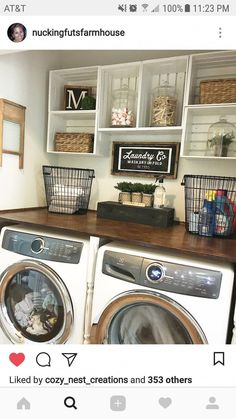 the laundry room is clean and ready to be used by someone who likes it on their phone