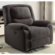 the reclining chair is upholstered and ready to be used in any room