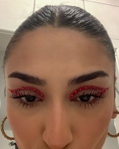 Nowruz Mubarak, Red Makeup Looks, Gem Makeup, Devil Makeup, Concert Makeup, Red Eye Makeup, New Year's Makeup, Rhinestone Makeup, Rave Makeup