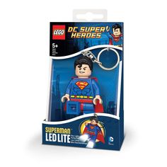 a lego keychain with a superman figure on it's front and back