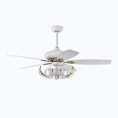 a white ceiling fan with three lights on it