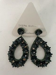 Deepa Gurnani Anthropologie Earrings Sequin Beaded Floral Dangle Teardrop Black | eBay Spring Party Beaded Earrings, Bohemian Teardrop Earrings For Parties, Spring Party Beaded Drop Earrings, Bohemian Beaded Teardrop Earrings For Party, Embellished Dangle Beaded Earrings For Party, Bohemian Embellished Beaded Earrings For Party, Embellished Beaded Dangle Earrings For Party, Dangle Beaded Earrings For Summer Parties, Embellished Drop Earrings For Party