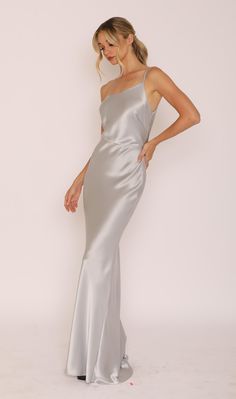 Nicole Bakti 7137 - Simple one shoulder satin slip like gown. The material is slightly iridescent. Nicole Bakti, Satin Slip, One Shoulder Formal Dress, Hot Pink, One Shoulder, Satin, Pink