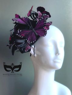 This elegant butterfly fascinator is decorated with purple monarch butterflies and featured in a variety of colors on a black fascinator base and headband/clip option. You have the option to pick other colors listed or a mixed color option. The perfect holiday gift for the fashionable! I N C L U D E D Black fascinator on headband base topped with high-quality intricately detailed butterflies.  In secure box packaging to keep form.  S H I P P I N G -  Processed same day or within 24 hours.  1-2 d Fitted Purple Headband Headpieces, Adjustable Purple Headpiece For Evening, Adjustable Purple Headband For Evening, Whimsical Purple Fascinator For Parties, Purple Headband For Kentucky Derby, Purple Headband Hats For Kentucky Derby, Purple Headband Fascinator For Royal Ascot, Purple Carnival Headpiece For Party, Purple Headpiece For Party And Carnival