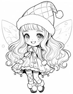 Cute Fairy Coloring Pages, Cute Christmas Images, Pretty Coloring Pages, Coloring Pages Fairy, Cute Christmas Coloring Pages, Coloring Pages Anime, Cute Kawaii Art, Christmas Coloring Pages For Kids, Nativity Coloring Pages