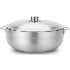 a stainless steel casserole on a white background