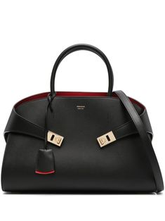 Hug Logo, Ferragamo Bag, Black Brick, Black Leather Tote Bag, Red Bag, Tote Bag Black, Computer Bags, Logo Stamp, Brick Red