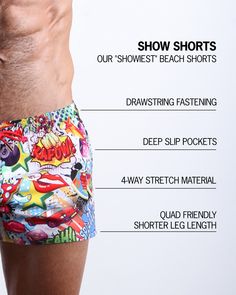 These are BANG!’s SHOWIEST beach shorts ever. Ready to show off! Show those legs. Show those quads. Show them all you got! We cut these beach trunks as short as we could. We even went 1” shorter than our Beach Shorts in the outer seam to take these beachwear bad boys to a new show-stopping level. Served just like vintage rugby or volleyball shorts, but with BANG!’s signature shape enhancing tweaks. Meet your new partner in crime to hit the beach or pool in a perfect fitting swimsuit ready to put