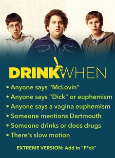 an advertisement for drink when with three men