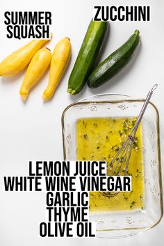 ingredients to make lemon juice, white wine vinegar, garlic and olive oil