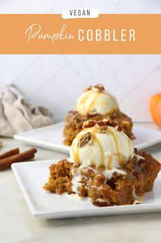 pumpkin cobbler dessert with ice cream on top