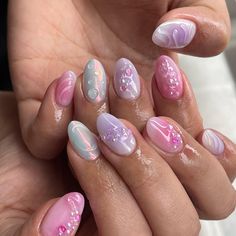 💗 Ib: @clawsbyizui Short Nail Designs Aura, Short Asian Nail Art, Builder Gel Nails Design Short Natural, Sherbert Nails, Summer Inspo Nails, Cute Nails For Summer, Purple And Pink Nails, Pink Nail Design, Manicure Inspiration