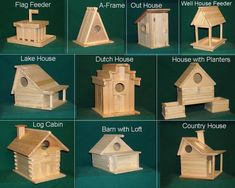 various types of bird houses are shown here