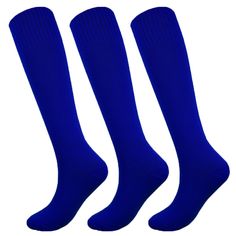 three pairs of blue knee high socks