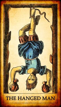 a tarot card with an image of a man upside down