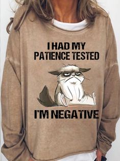 Women's I Had My Patience Tested I'm Negative Cat, Funny Sarcasm Casual Sweatshirt | lilicloth Funny Sarcasm, Cat Png, Purple Cat, Sarcasm Humor, Long Sleeve Tops Casual, Family Fashion, Sweatshirts Online, Women Hoodies Sweatshirts, Zambia