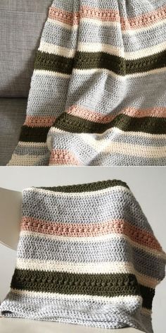 crocheted blanket made to look like an afghan with different colors and stripes on it