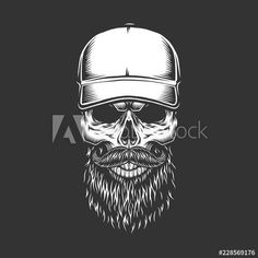 a skull wearing a helmet and beard