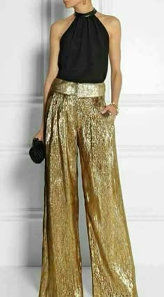 70's Disco, Elephant Pants, Gold Pants, Fiesta Outfit, Party Style, Look Chic, Look Fashion, Evening Wear, Party Outfit