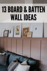 a living room filled with furniture and framed pictures on the wall above it's headboard