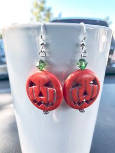 Jack o'Lantern Earrings Halloween Earrings Pumpkin | Etsy Novelty Orange Earrings For Halloween, Spooky Red Halloween Jewelry, Spooky Handmade Halloween Earrings, Spooky Handmade Earrings For Halloween, Handmade Spooky Halloween Earrings, Handmade Halloween Earrings Gift, Themed Red Earrings, Handmade Dangle Earrings For Halloween, Halloween Orange Nickel-free Earrings