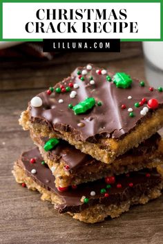 This sweet and salty Christmas crack recipe is a simple take on classic toffee with only 4 ingredients and 15 minutes to assemble! #christmascrack #crackercandy #crackertoffee #christmasdesserts #christmastreats Easy Christmas Candy, Christmas Candy Easy, Easy Christmas Candy Recipes, Peanut Butter Balls Recipe, Homemade Toffee, Cracker Toffee, Christmas Candy Recipes, Homemade Candies, Fudge Recipes