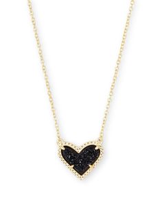 Feminine and classic with an asymmetrical design, the Ari Heart Gold Pendant Necklace in Black Drusy is our new obsession. Layer it or let it shine on its own - either way you'll be hearing "Where'd you get that?" every time you wear this pendant necklace out. Short Pendant Necklace, Preppy Jewelry, Kendra Scott Necklace, New Obsession, Let It Shine, Kendra Scott Jewelry, Asymmetrical Design, Shine On, Gold Pendant Necklace