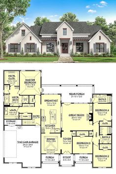 two story house plans with an open floor plan for the front and back of the house