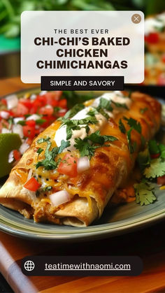 an enchilada on a plate with cilantro and avocado