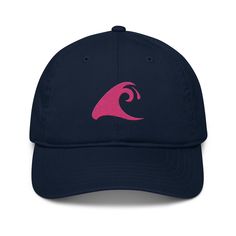 Extremely Stoked®️ Hot Pink Epic Wave Logo on Navy Blue Organic Baseball Cap Mens Windbreaker