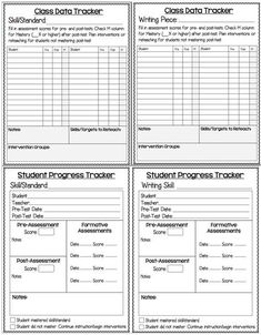 four student progress trackers for students to practice their writing skills and spelling them out