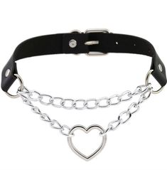 Gothic Harajuku Chain Link Heart Choker Necklace Goth Choker, Grunge Accessories, Heart Choker Necklace, Cosplay Jewelry, Leather Choker Necklace, Black Circle, Goth Jewelry, Statement Choker Necklace, Heart Choker