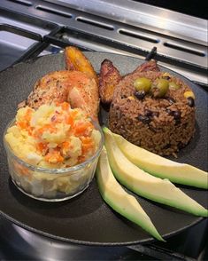 the meal is prepared and ready to be eaten on the stove top, along with other foods