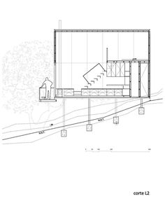 a drawing of a house that is in the process of being constructed into a slope