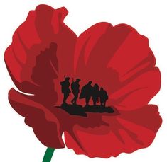 red flower with silhouettes of soldiers on it