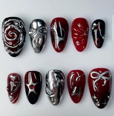 Gothic Nails, Goth Nails, Grunge Nails, Simple Acrylic Nails, Pretty Gel Nails, Manicure Y Pedicure, Fire Nails, Funky Nails