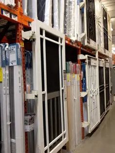 the shelves are full of different types of windows