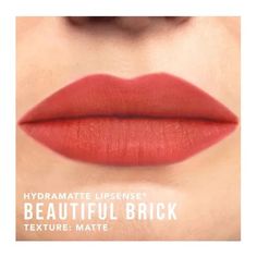 a woman's lips with the words, hydrate lippense beautiful brick texture matte mate