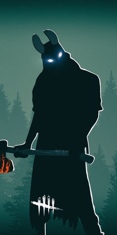 the silhouette of a man holding a fire in his hand and wearing a helmet with glowing eyes