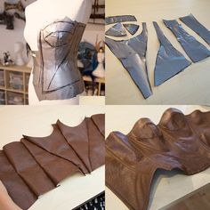 four different views of leathers being made on a mannequin's body