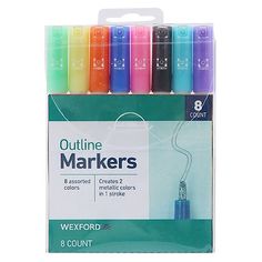 a package of eight markers with different colors