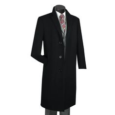 Men's Black Full Length 48-Inch Tailored-Fit Wool Top Coat Wool Top, Wool Fabric, Top Coat, Black Coat, Winter Wardrobe, Single Breasted, Full Length, Layering, Modern Design