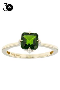 1.00ct Asscher Cut Chrome Diopside with 0.03ctw Round White Diamonds 10k Yellow Gold Ring. Measures Approximately 0.31"L x 0.30"W. Chrome Diopside Ring, Asscher Cut, Yellow Gold Ring, White Diamonds, 10k Gold, Yellow Gold Rings, Diamond White, Gold Ring, Gold Rings